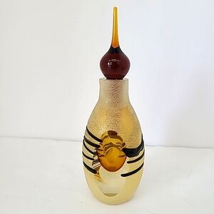 Elegant Gold and Brown Glass Perfume Bottle Handlown Glass Art